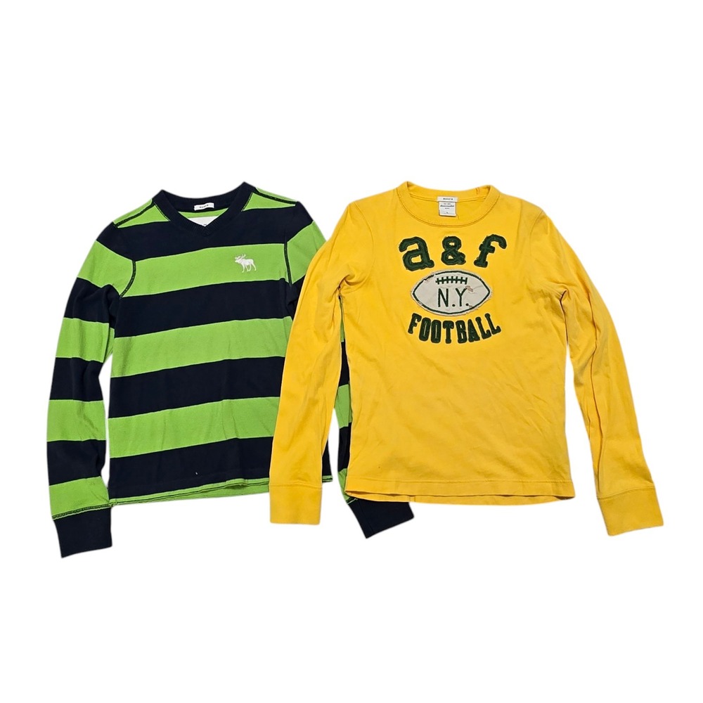 2 VTG A&F Abercrombie Kid's L Long Sleeve Muscle T-shirts Embroidered 3D Logos